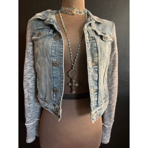 Free People Knit Hooded Denim Jacket XS